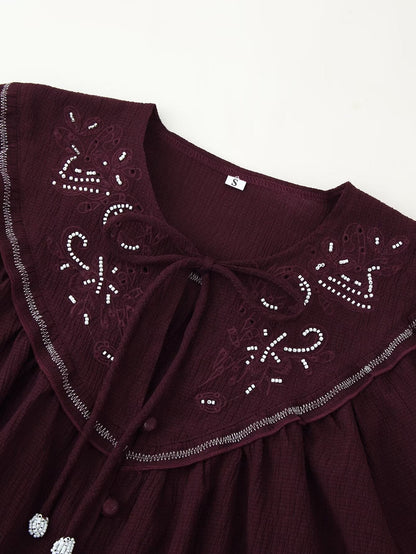 Beaded Embroidered Long Sleeve Casual Shirt