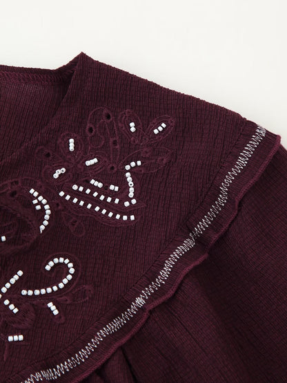 Beaded Embroidered Long Sleeve Casual Shirt
