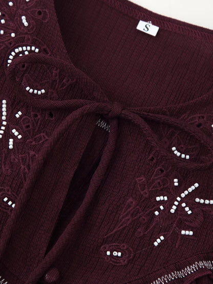 Beaded Embroidered Long Sleeve Casual Shirt