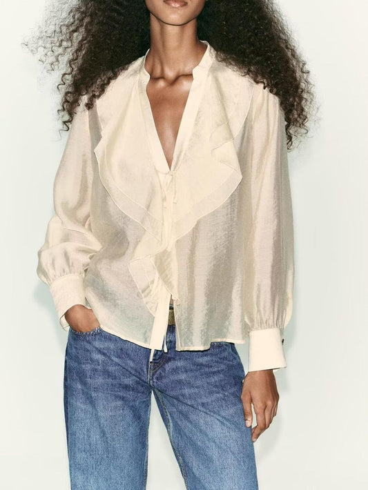 Bow Detail Laminated Finish Shirt