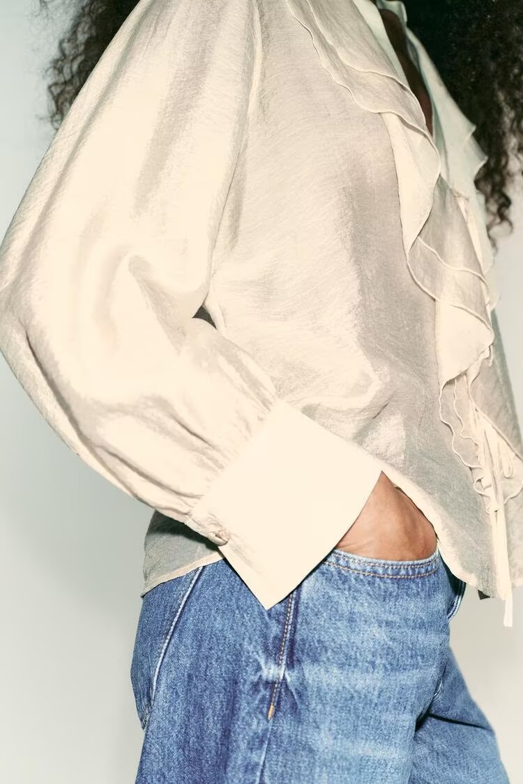 Bow Detail Laminated Finish Shirt