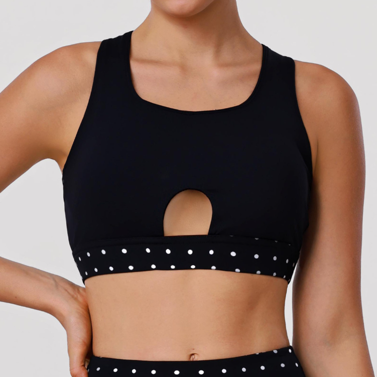 Polka Dot Mesh Padded Push-Up Shockproof Sports Bra
