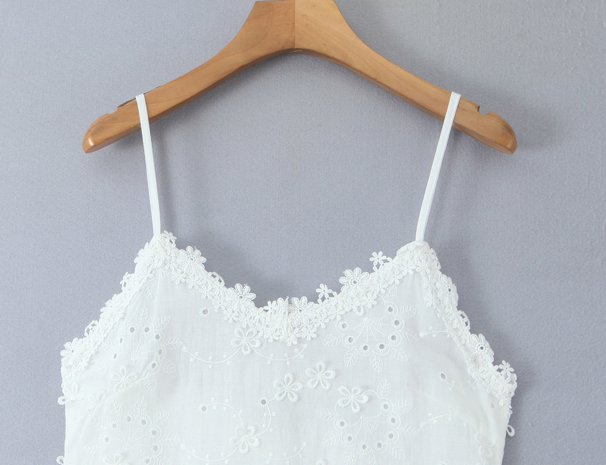 Exquisite Floral Embroidered Spaghetti Strap Dress