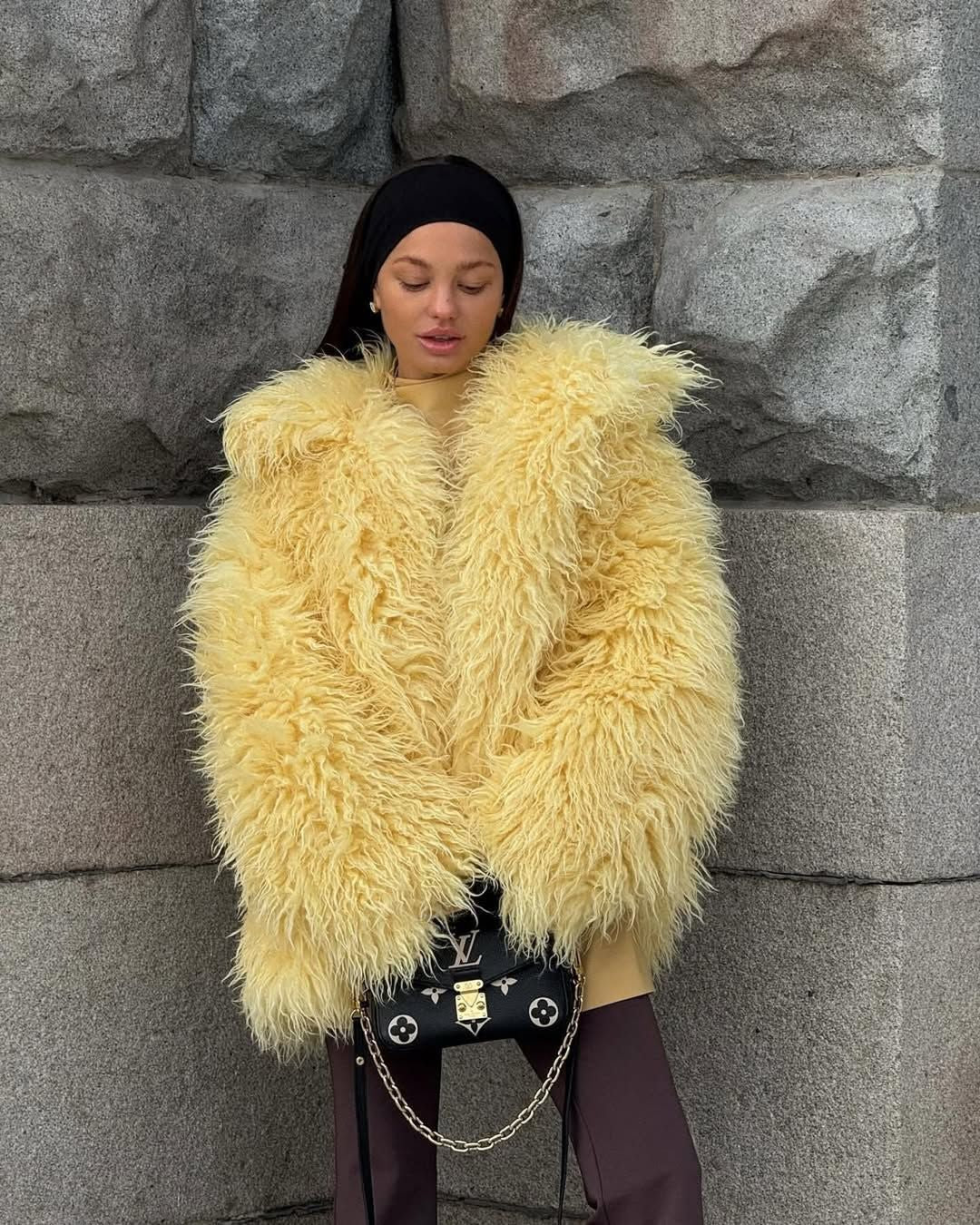Yellow Faux Fur Oversized Coat