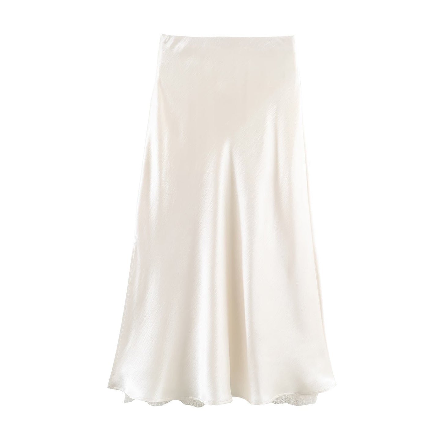 Satin Acetate Lace Patchwork A-Line Midi Skirt