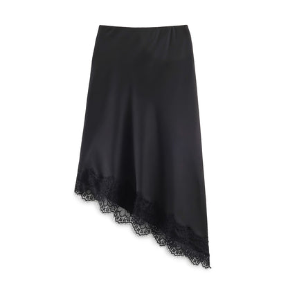 Satin Acetate Lace Asymmetric Midi Skirt