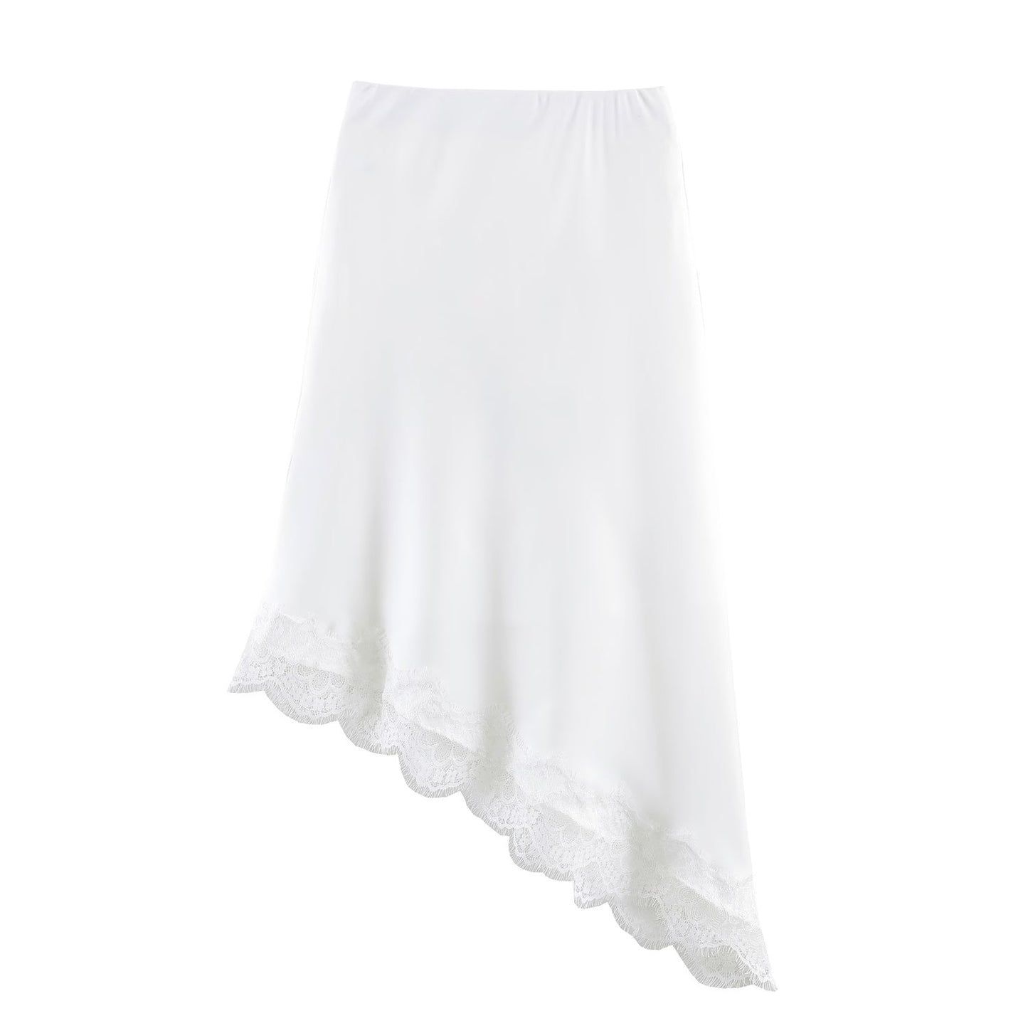 Satin Acetate Lace Asymmetric Midi Skirt