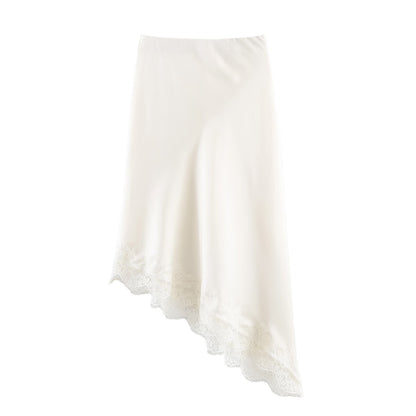 Satin Acetate Lace Asymmetric Midi Skirt