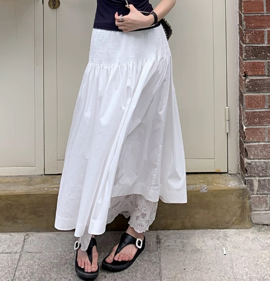 High Waist Pleated A-Line Elegant Maxi Skirt