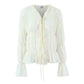 Ruffle Lace-Up V-Neck Loose Chiffon Blouse