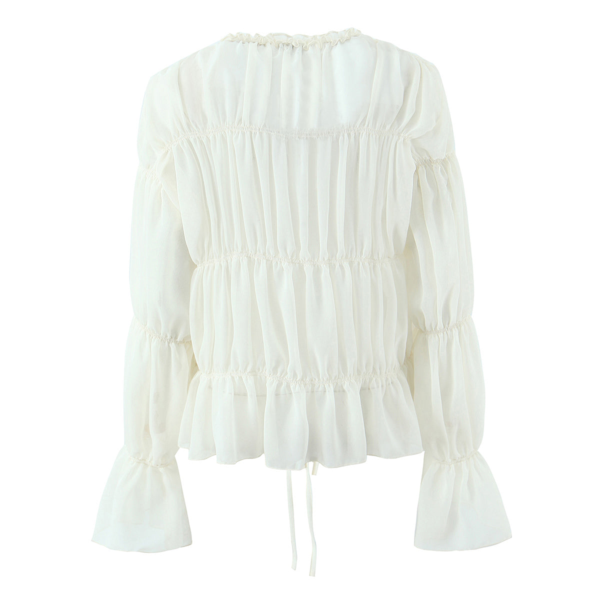 Ruffle Lace-Up V-Neck Loose Chiffon Blouse