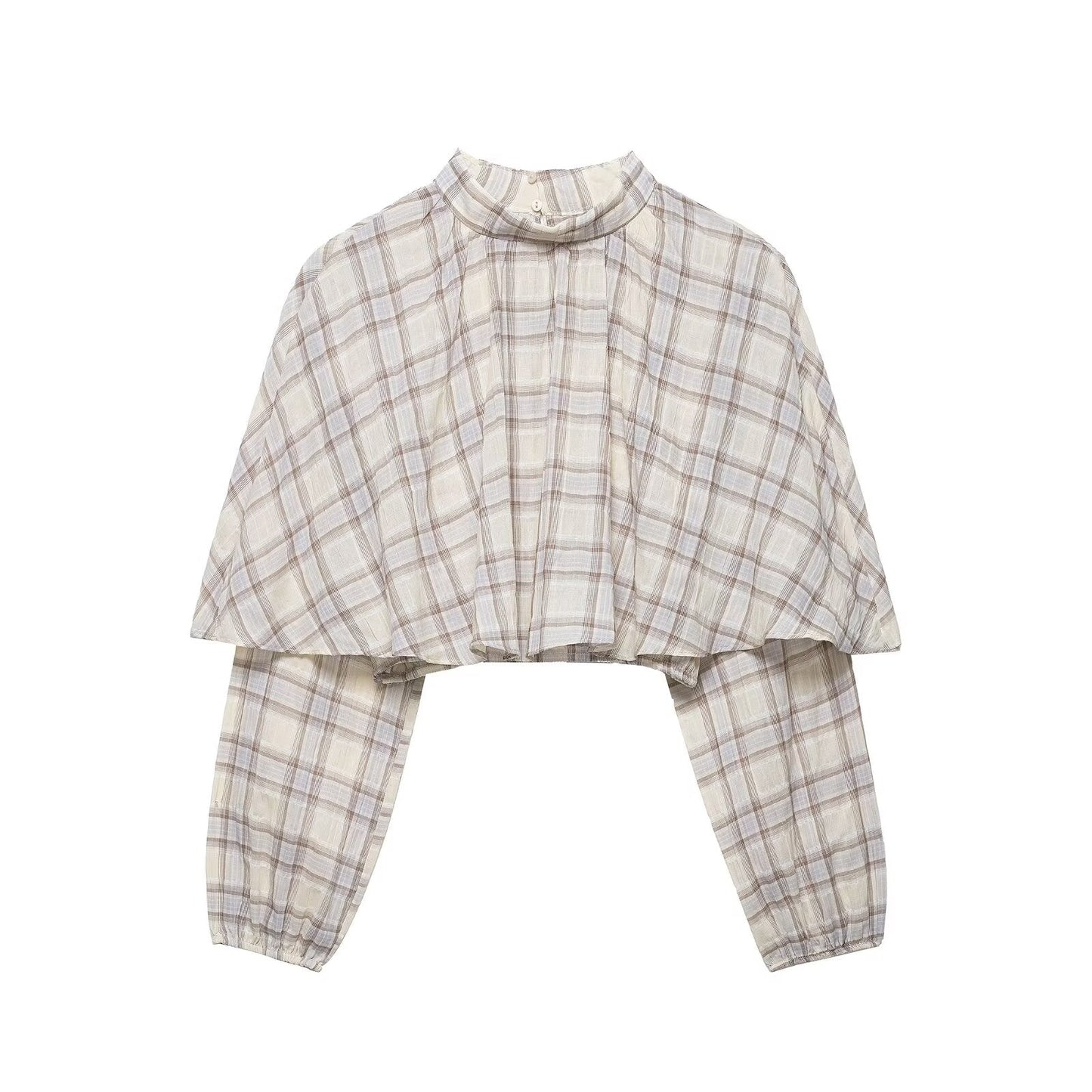 Plaid Laminated Decoration Short Shirt Top