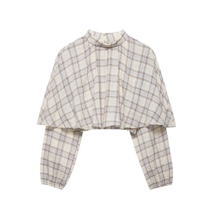 Plaid Laminated Decoration Short Shirt Top