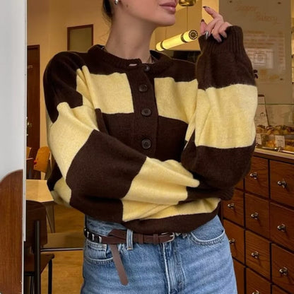 Casual Loose Round Neck Stripe Pullover Knitwear