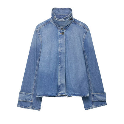 Casual All-Match High Neck Denim Jacket