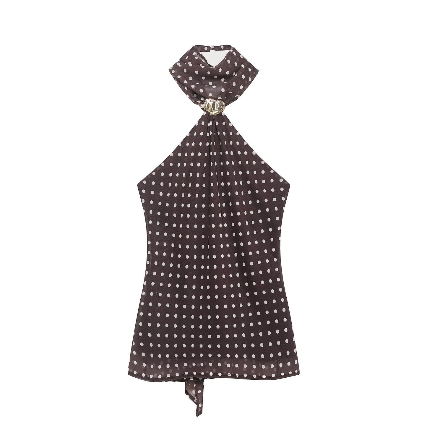 Backless Polka Dot Hanging Collar Cami Top