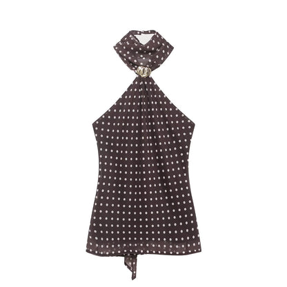 Backless Polka Dot Hanging Collar Cami Top