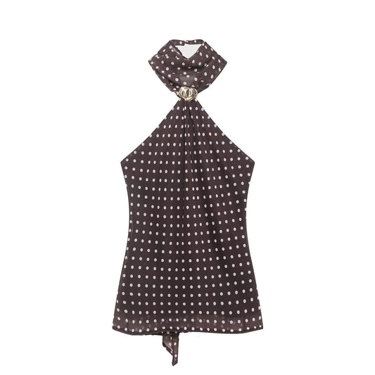 Backless Polka Dot Hanging Collar Cami Top