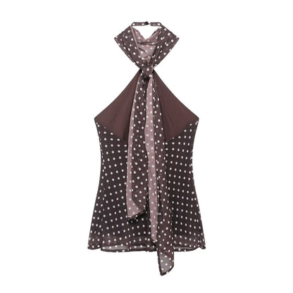 Backless Polka Dot Hanging Collar Cami Top