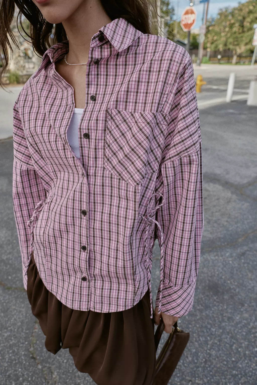Plaid Multi-Wear Tie Long Shirt