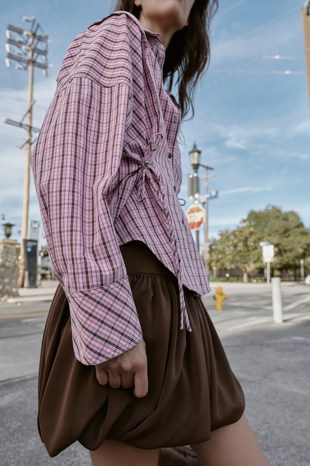 Plaid Multi-Wear Tie Long Shirt