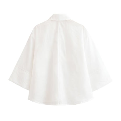 Embossed Floral Polo Collar 3/4 Sleeve Shirt