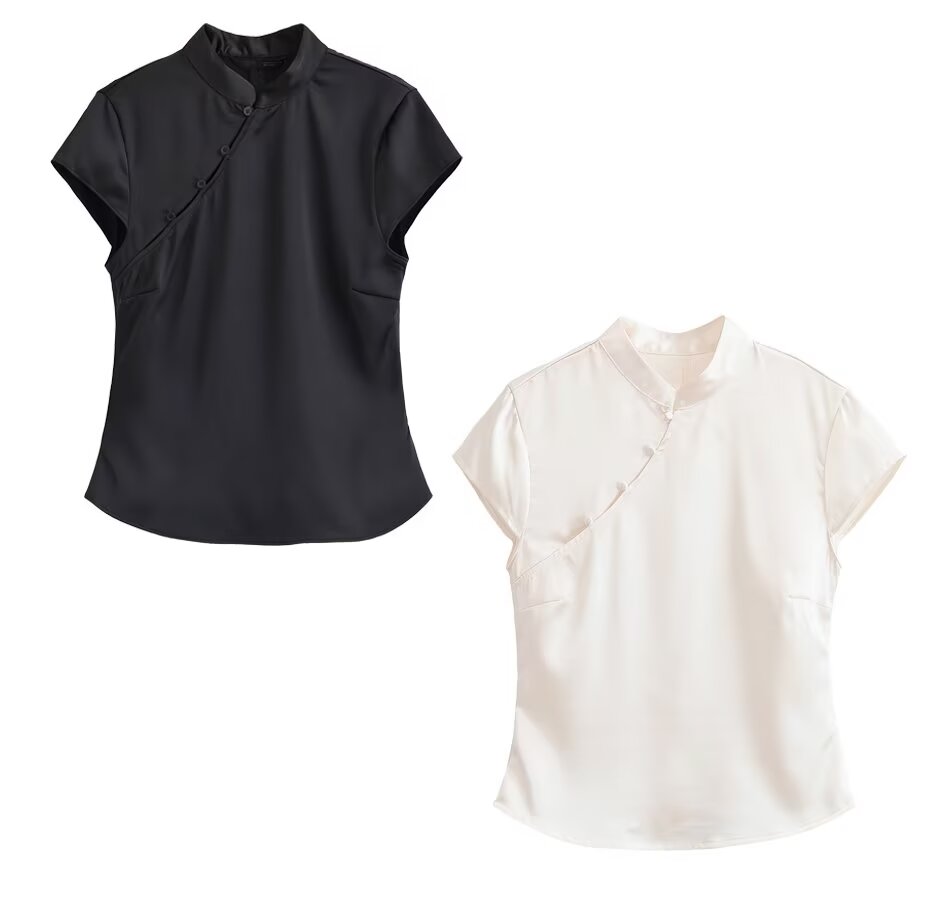 Button Decoration Silk Satin Cami Top