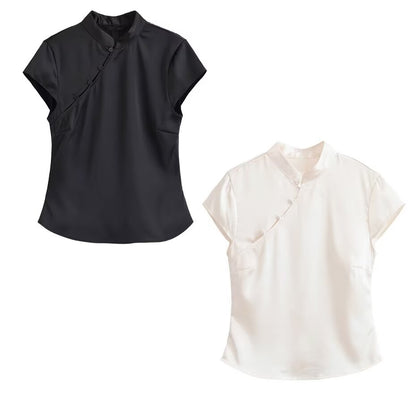 Button Decoration Silk Satin Cami Top