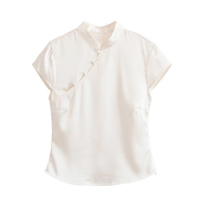 Button Decoration Silk Satin Cami Top