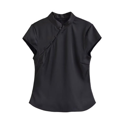 Button Decoration Silk Satin Cami Top