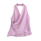 Satin Asymmetric Sleeveless Halter Sling Top