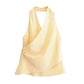 Satin Asymmetric Sleeveless Halter Sling Top