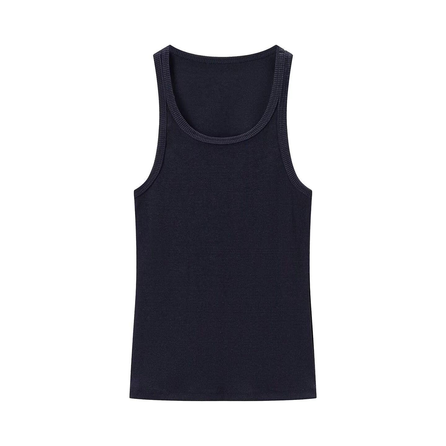 Round Neck Sleeveless Ribbed Sling Cami Top