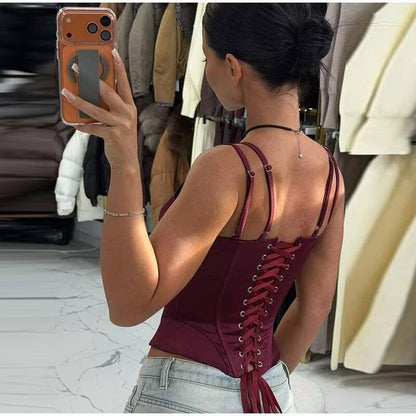 Solid Sleeveless Slimming Satin Spaghetti Strap Cami Top