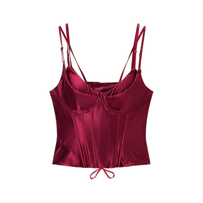 Solid Sleeveless Slimming Satin Spaghetti Strap Cami Top