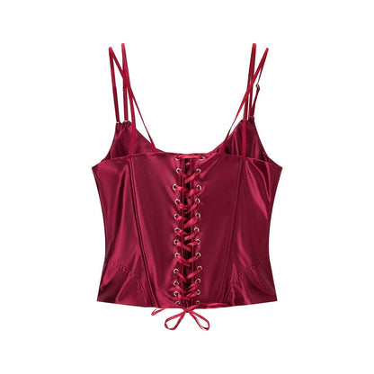 Solid Sleeveless Slimming Satin Spaghetti Strap Cami Top