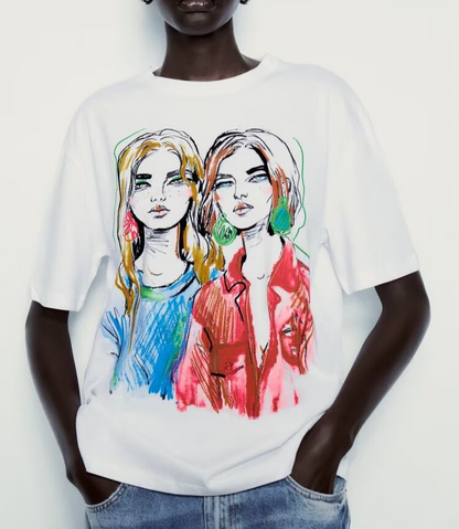 Loose Casual Printed Girl T-Shirt