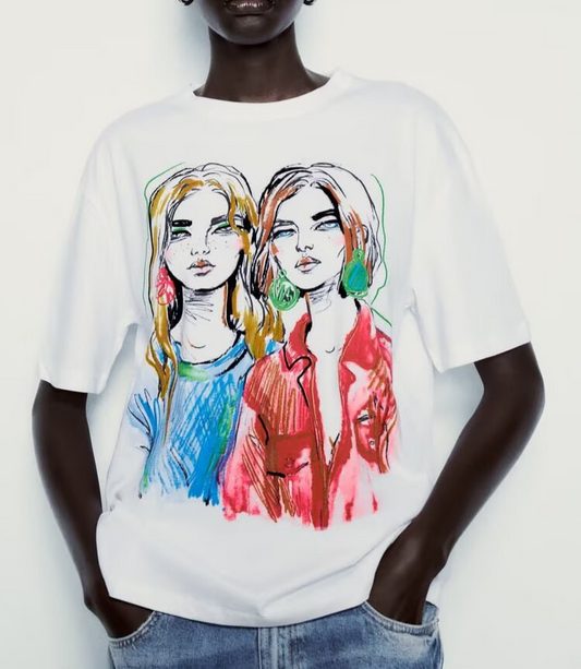 Loose Casual Printed Girl T-Shirt