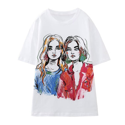 Loose Casual Printed Girl T-Shirt