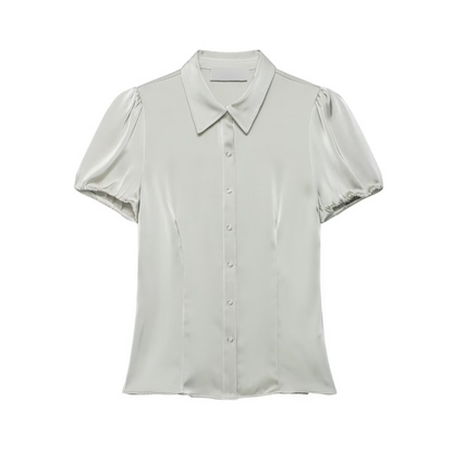 Polo Collar Silk Satin Textured Slim Short Sleeve Shirt