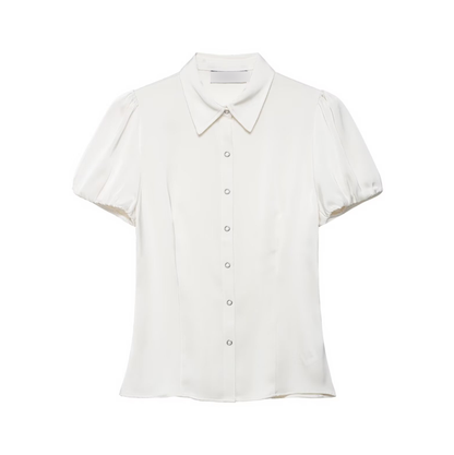 Polo Collar Silk Satin Textured Slim Short Sleeve Shirt