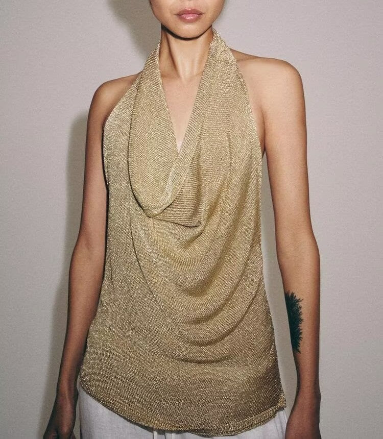 Metal Color Line Hanging Collar Cami Top
