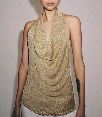 Metal Color Line Hanging Collar Cami Top