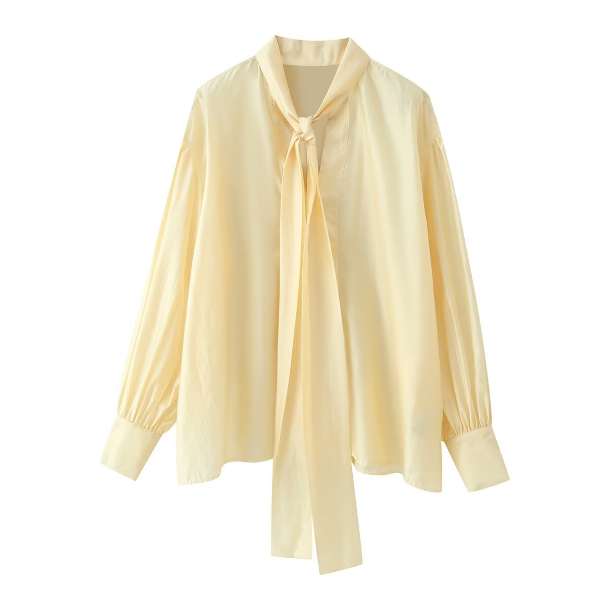 Sweet V-Neck Bowknot Straight Hem Long Sleeve Shirt