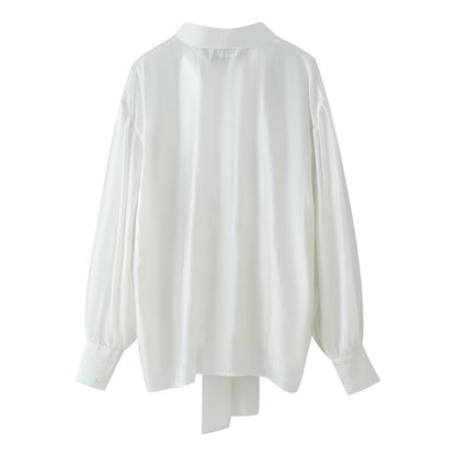 Sweet V-Neck Bowknot Straight Hem Long Sleeve Shirt