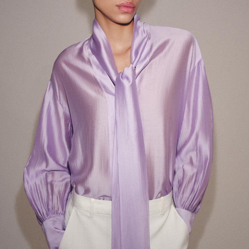 Sweet V-Neck Bowknot Straight Hem Long Sleeve Shirt
