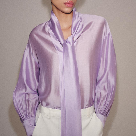 Sweet V-Neck Bowknot Straight Hem Long Sleeve Shirt