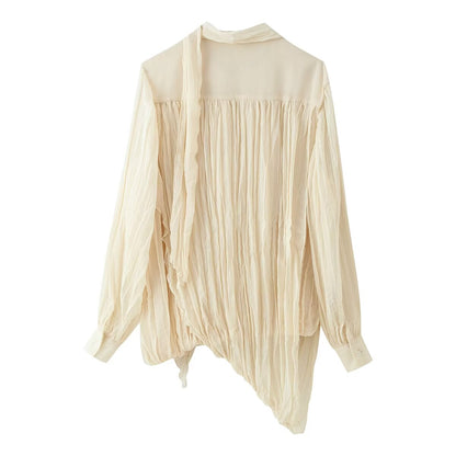 Pleated Padded Shoulder Office Short Sleeve Shirt