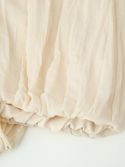 Pleated Padded Shoulder Office Short Sleeve Shirt