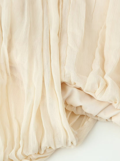 Pleated Padded Shoulder Office Short Sleeve Shirt